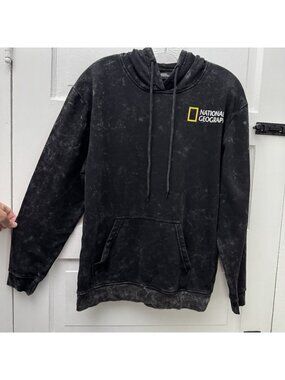 National Geographic Hoodie Mens M Black Acid Wash New Mexico Road Graphic
